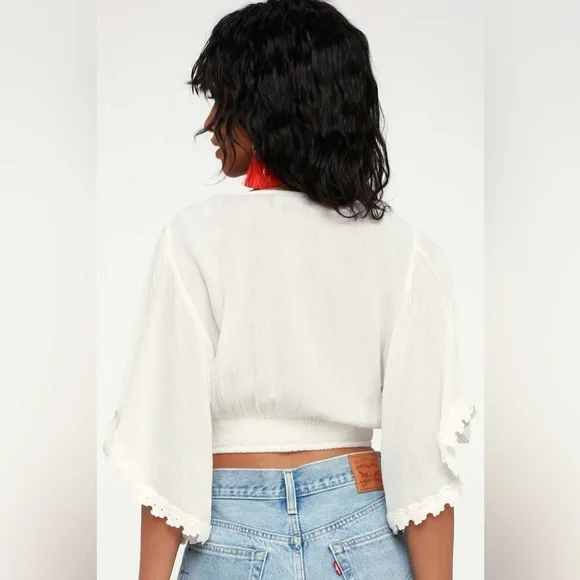 Lulus Pacifica White Lace Crop Top NWT Size S • Boho Lace Peasant Blouse - Picture 5 of 5